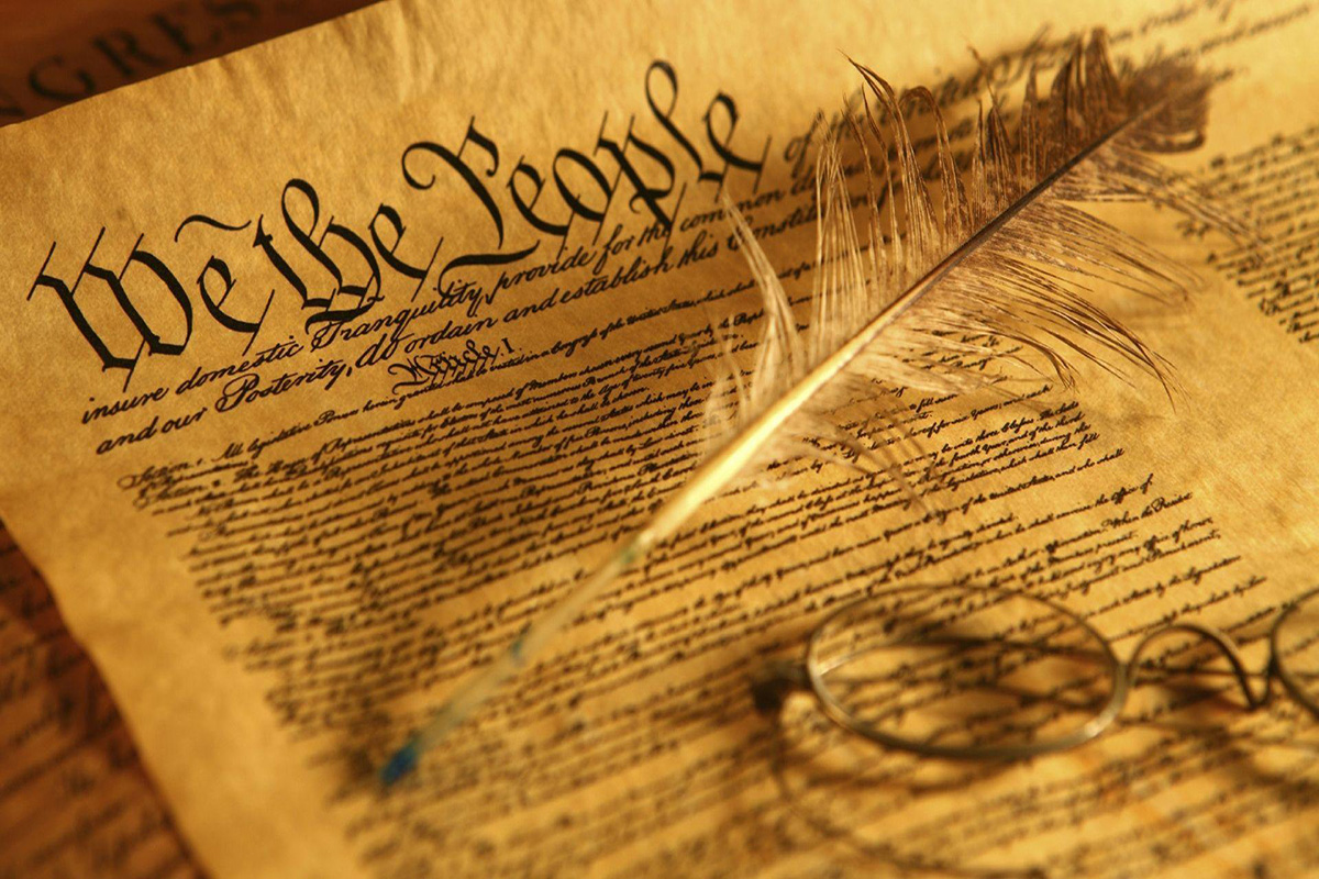 constitution Constitution with glasses and quill